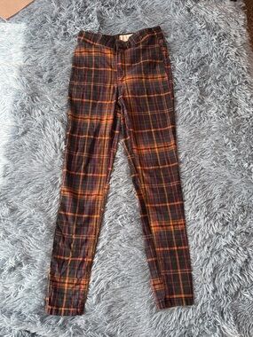 Free People Plaid Button-Front Pants in Black, Orange, Green Size 26